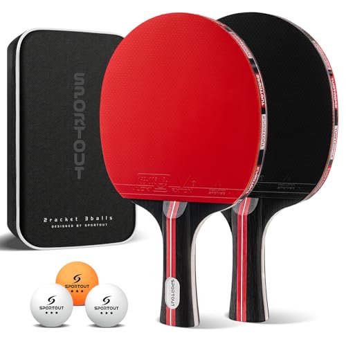 Table Tennis Bats - High-Performance Table Tennis Set with 2 Rackets 3 Premium Ping Pong Balls & Compact Carry Bag for Indoor/Outdoor Competitions (2-Player Set | Red)