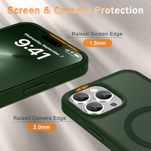 Image of YENAPOON for iPhone 14 Pro Max Case, Matte Magnetic Phone Cover [with 1 Screen Protector] [Support for MagSafe] [Shockproof Military Grade Protection] Translucent Frosted Back, Sage Green