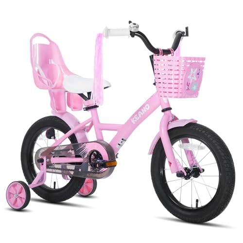 Image of KEANO Zinnia 14 16 20 Inch Kids Bike for Girls Ages 3-10 Years, Girls' Bikes with Training Wheels, Streamers, Basket and Doll Seat, Children Bicycles