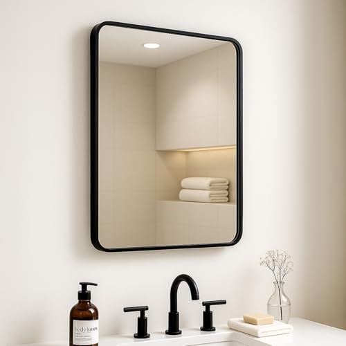 CROWNSHOP Rectangle Wall Mirror with Black Aluminum Frame 54x42cm