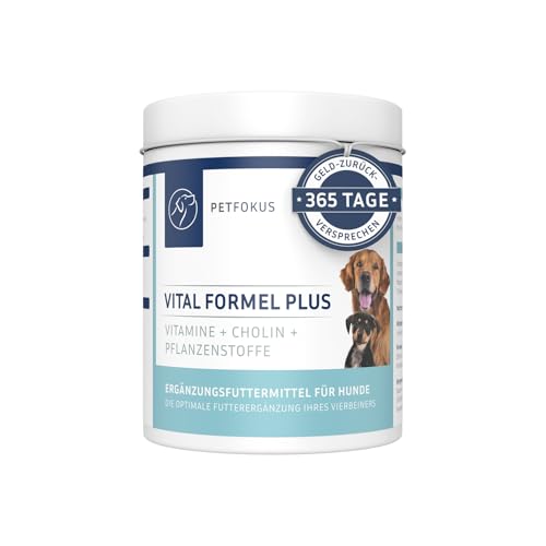 PetFokus Vital Formel Plus | unterstützt Verdauung, strahlendes Fell, Energie & Vitalität | Futterergänzung für Hunde | Vitamine, Mineral- & Pflanzenstoffe I Probiotika & Omega-3 | leckerer Geschmack