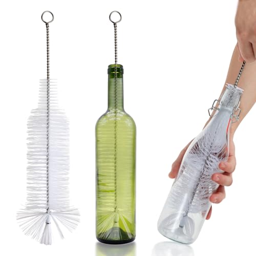 Bottle Brush Especially for Cleaning All Kinds of Narrow Neck Wine Bottles, Beer Bottles, Soda Bottles, Spray Bottles, Long Cups, Mugs, Large Volume Cylinders (White+1Pack)