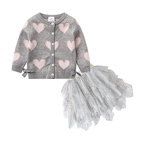 Image of DXTON Toddler Girls Dresses Winter Long Sleeve Party Dresses 2pcs Casual T-Shirt and Tutu Skirt Set