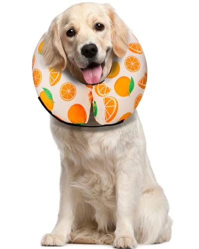 Image of MIDOG Inflatable Dog Cone Alternative for After Surgery - Soft Protective Donut Collar Prevents Licking, Comfortable Recovery E-Collar Alternative for Small Medium Large Dogs (Orange,L)