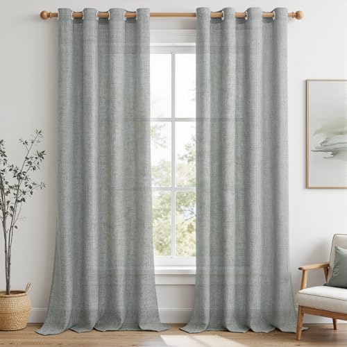 MRTREES Lot de 2 Rideau Voilage Effet Lin Voile Translucide Rideaux Voilages Intérieurs avec Oeillets Élégant et Beau pour Salon Chambre Salle à Manger...