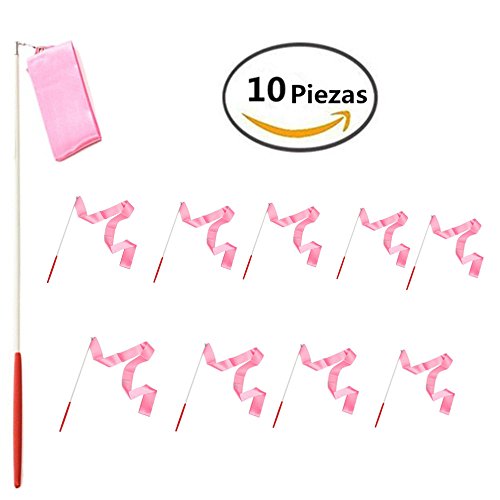 MUROAD 10 Piezas 4 M de Largo Gimnasias Rítmicas Intenso Cinta con una da Vueltas Dance Porra Vara para Niños Bailarinas de Danza Colores Surtidos (Rosa Colores)