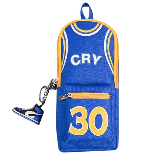 YUEcthynous Estuche para lápices de jugador de baloncesto de gran capacidad, diseño de estrella de baloncesto multicolor, 30 jerseys, gran capacidad, 2 compartimentos, doble cremallera, lona, estuche