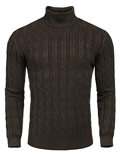 COOFANDY Men's Slim Fit Turtleneck Sweater Casual Twisted Knitted Pullover Sweaters (XX-Large, Dark Coffee)