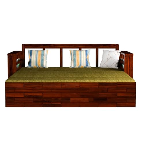 Image of Mamta Furniture Solid Wood Foster 3 Seater Sofa Cum Bed with 40 Density Cushions for Living Room, Three Seater Queen Size Sofa Bed for Home, Sofa Com Bed, Sheesham Wood Mahogany Finish