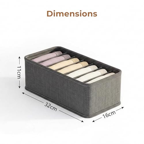 Image of HomeEssentials 7-Compartment Foldable Closet Organizer, Grey - Drawer Storage Box for Socks, Ties & Scarves, Space-Saving Wardrobe Divider for Neat and Organized Clothing Storage