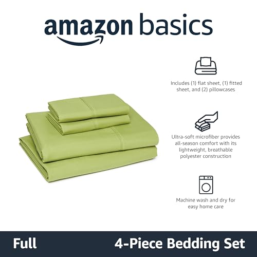 Image of Amazon Basics Lightweight Microfiber 4-Piece Bed Sheet Set, Full, Oliver Light, Solid