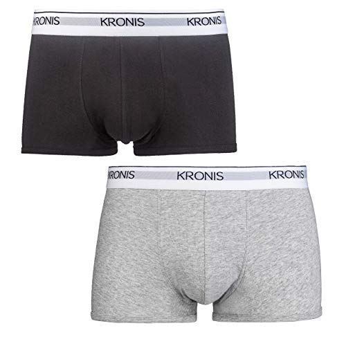 Italian Designed Trunks 2 Pack KRONIS Mens Underwear Premium 180gsm Cotton, Medium, Black + Marble Grey