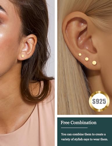 3 Pairs 14k Gold Stud Earrings for Women Hypoallergenic 925 Sterling Silver Post Dainty Silver Cartilage Tragus Earrings Stacks Set Trendy Small Diamond Heart Multiple Piercing Jewelry for Men2