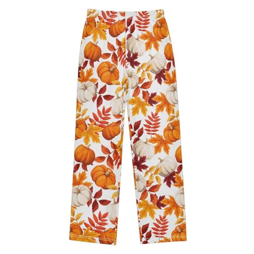 Happy Fall Pumpkin Maple Leaf Boys Long Pants Soft Trousers Elastic Waist Kids Lounge Bottoms with Pockets S-XL