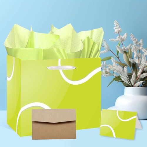 شنطة هدايا لحفلات التنس - اكياس تغليف هدايا كبيرة مع مناديل ورقية لتزيين بطاقات المعايدة لهدايا الحفلات الرياضية وهدايا عيد الميلاد بطابع التنس، اكياس تغليف هدايا للرجال والاطفال ومستلزمات الفريق