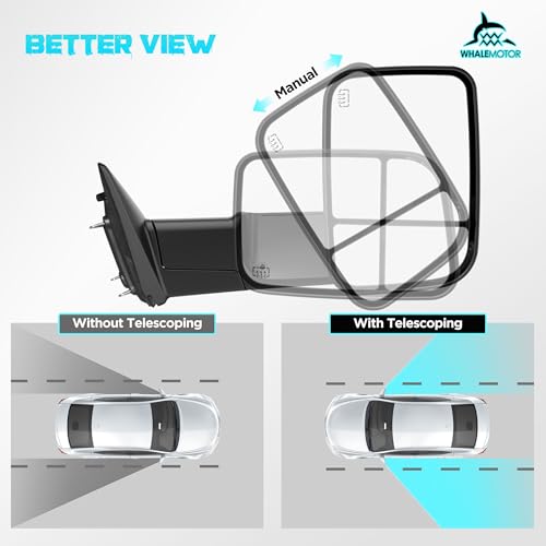 Image of Switchback Signal Tow Mirrors Compatible with Dodge Ram 1500(2009-2018) 2500 3500(2010-2018), Power Heated Flip Up Extended Trailer Towing Side Mirrors w /Puddle Light, Smoked Lens Black Housing
