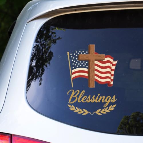 Image of 2pcs 250 Anniversary USA Merchandise Car Stickers American Flag Cross | Vinyl Decals for Vehicles One Nation Under God Patriotic Stickers USA 250th Anniversary Decorations for Trucks 10 inch