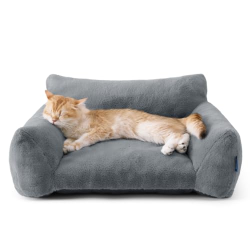 Bedsure Cat Sofa Bed Large - Cat Bed for Indoor Pets 61x46x25cm Dark Grey
