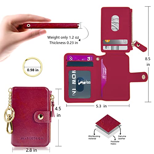 Image of Keychain wallet, Rfid Blocking Credit Card Holder Leather, Zipper Card Case for Women, red, 4.7 inch x 2.6 inch x 1.0 inch, Multi-function