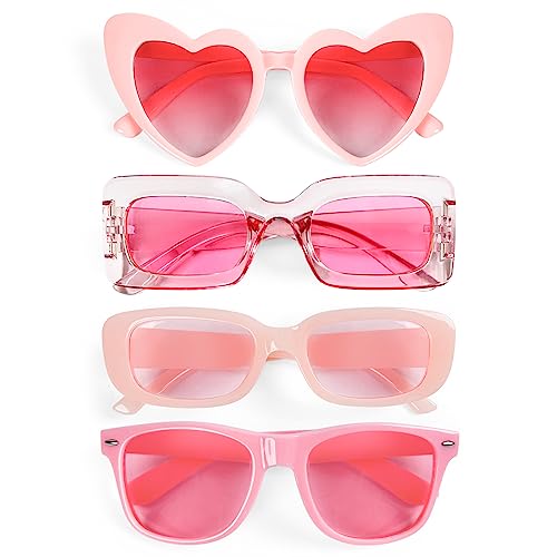 4 Mixed Pink Style Sunglasses Retro Party Favors Bulk Classic Eyewear Costume Glasses for Women