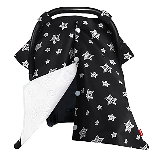 Baby Car Seat Cover for Babies, Opening Black Star Minky Carseat Canopy for Boys Girls, Multiuse Cover for Infant Carseat/Baby Carrier/Stroller/Nursing Breastfeeding/Newborn Shower Gift Baby Car Seat Cover for Babies, Opening Black Star Minky Carseat Canopy for Boys Girls, Multiuse Cover for Infant Carseat/Baby Carrier/Stroller/Nursing Breastfeeding/Newborn Shower Gift