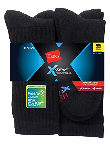 Hanes Men's ComfortBlend Max Cushion Crew Socks (Black, Shoe: 12-14 / Sock: 13-15 Big & Tall)