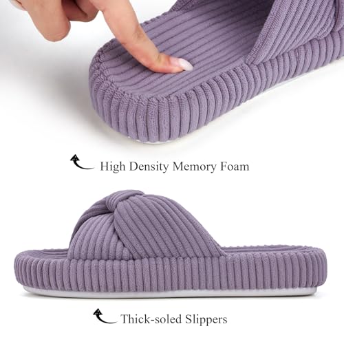 Image of BUNYISCN Slippers for Women Memory Foam Women's Orthopedic Arch Support Open Toe House Bedroom Corduroy Bow Crossbands Slide House Slippers