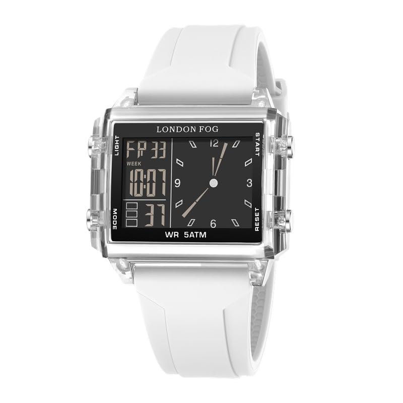 london fog Unisex Fully Digital Watch with Black Rectangular Dial, Day-Date Display, White Silicone Strap and Water Resistance - LFM10015-02-picture-39
