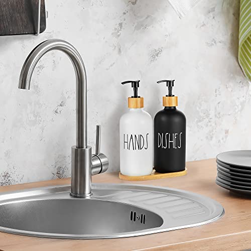 Hand And Dish Soap Dispenser For Kitchen Sink By Brighter Barns - Farmhouse Kitchen Soap Dispenser Set With Tray - Glass Soap Dispenser - Modern Boho Farmhouse Kitchen Decor (Black & White) #TOP4