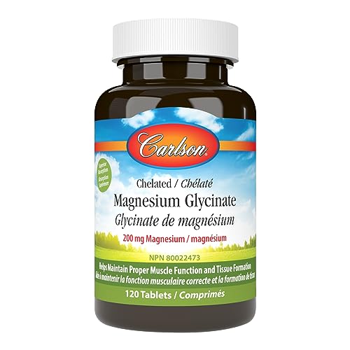 Carlson - Chelated Magnesium Glycinate, 200 mg, Superior Absorption, Magnesium Tablets, 120 Tablets