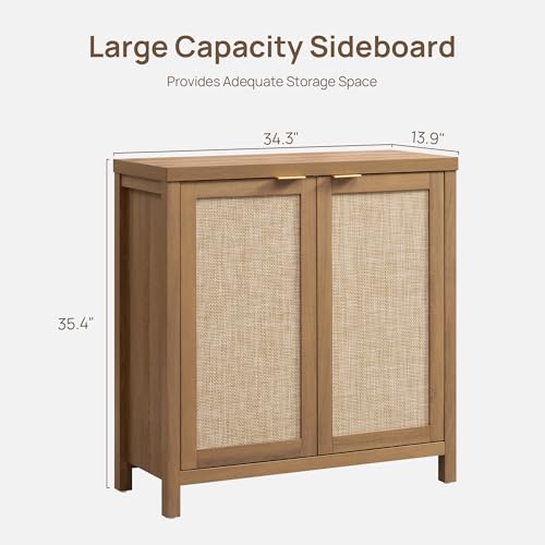 Image of SICOTAS Sideboard Buffet Cabinet with Large Storage - Boho Rattan Credenza Coffee Bar Cabinets with Adjustable Shelves, Buffet Console Table for Kitchen Living Room Hallway - Oak