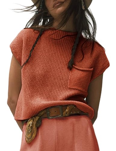 Image of Himosyber Women's Solid Sleeveless Vest Mock Neck Cap Sleeve Knitwear Sweater Tops