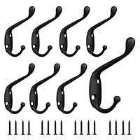 Black Coat Hooks, 8 PCS Metal Clothes Hooks Vintage Wall Hooks Heavy Duty Door Hook Wall Mounted Coat Rack Retro Hat Hook with Screws for Hanging Coat, Hat, Scarf, Robe & Bag