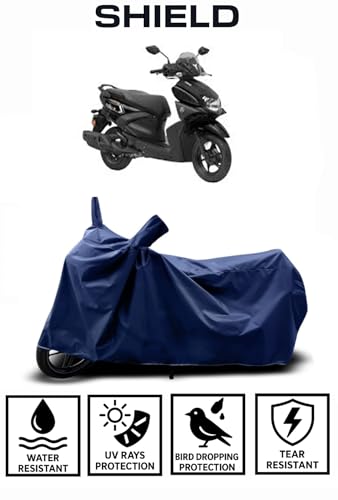 Image of Shield Heavy Duty Scooty Cover for Yamaha ray Zr 125 | All-Season, Tear-Proof Fabric | with Side Mirror Pocket & Buckle Belt | Yamaha ray Zr 125 Scooty Cover (Blue)