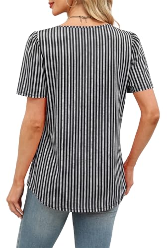 Image of Womens Tops Dressy Casual Blouses Short Sleeve Shirts Plus Size Fashion Clothing Spring Summer Outfits Button Pleated Front