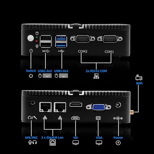 Image of WEIDIAN Fanless Mini PC, Industrial PC, Mini Computer J5005(up to 2.8GHz), 4K HD+VGA Dual Dispaly Output, 2Gigabit Ethernet, 4USB, 2RS232 COM, Win11, WiFi, BT(4GB RAM 128GB SSD)