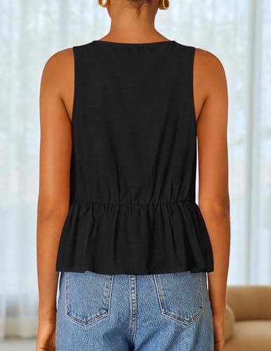 ZESICA Women's Summer Sleeveless Tank Tops Crewneck Tie Front Loose Flowy Ruffle Peplum Babydoll Blouses3