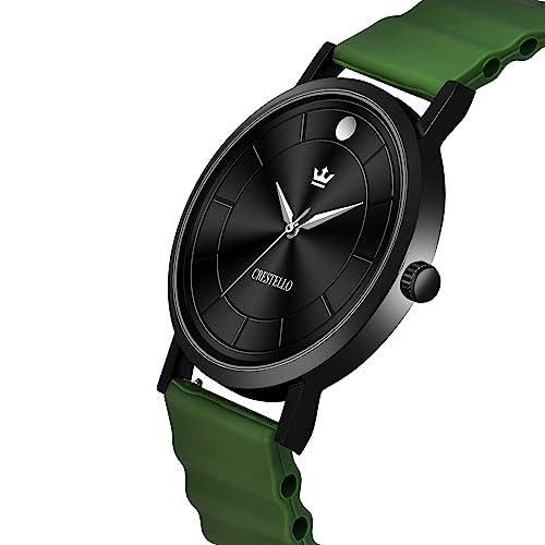Image of CRESTELLO Silicone Strap Analog Wrist Watch for Men (Black /Blue /Grey /Green /Orange /Wine Red Strap)