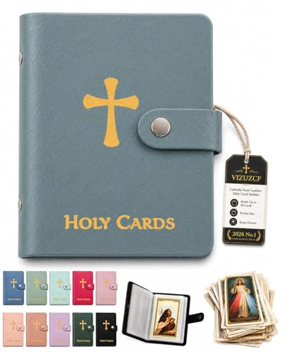 VIZUZCF Catholic Faux Leather Holy Card Holder Pocket Prayer Card Organizer with Snap Closure Carrying Each Case Bag Religious Closet Essentials Lord God Almighty Hold to 40 Cards for Funeral