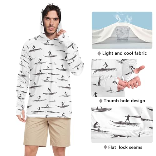Surfing White Mens Sun Shirts Protection Long Sleeve Adult Rash Guards UPF 50+ Farmer Shirt S4