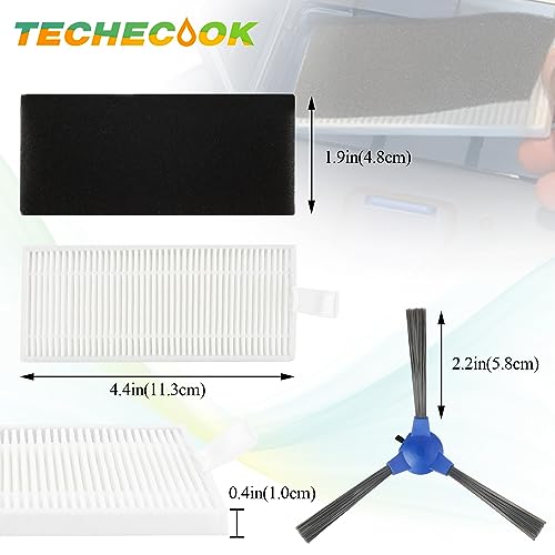 Side Brushes and Filters Replacement for Eufy filters 11S|11S Plus|12|15C|15T|25C|30|30C|35C Slim Robotic Vacuum Cleaner by Techecook - eufy vacuum replacement parts - 6 Brushes and 6 Filter Foam Kit