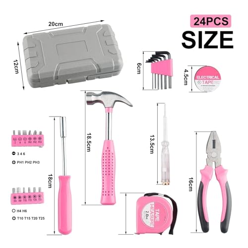 Set de herramientas multifuncional de 24 piezas rosa miniatura 3