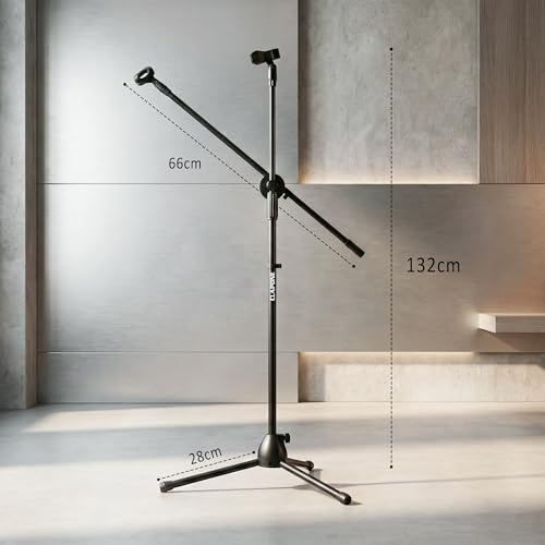 Image of Microphone Stand with Suspension Boom Scissor Arm /Mic Stand Holder /Studio Stand /Adjustable Suspension Boom Scissor /Arm for Voice-over /Gaming /Recording (Boom Arm Stand, Black)