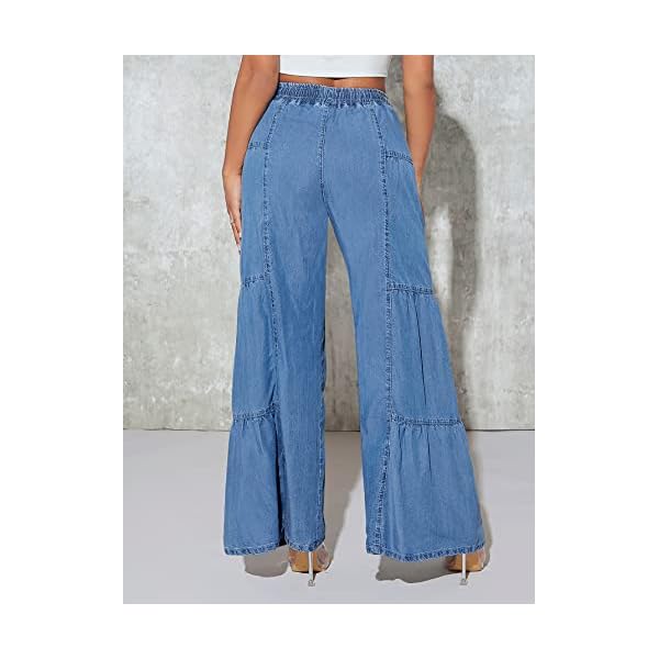 Floerns-Womens-Casual-Paper-Bag-Pants-Drawstring-Waist-Belted-Wide-Leg-Trousers Floerns Women's Casual Paper Bag Pants Drawstring Waist Belted Wide Leg Trousers Blue W26 L32
