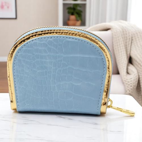 1Pcs Minimalist Wallet Stone Texture Shell Wallet PU Leather Blue 11.5x9.5cm