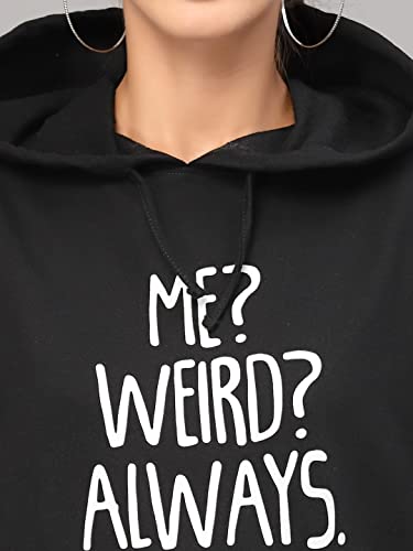 Image of Style Quotient Women Black Printed Hooded Sweatshirt