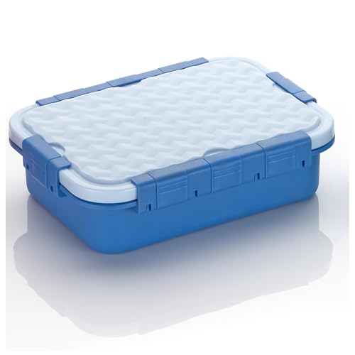 Image of Insulated Stainless Steel Lunch Box with Textured Lid | 3 Compartments | 525ml | BPA Free | Leakproof | Microwave Safe Without Lid | Bento Tiffin Box for Office School Travel (Sky Blue, 3)