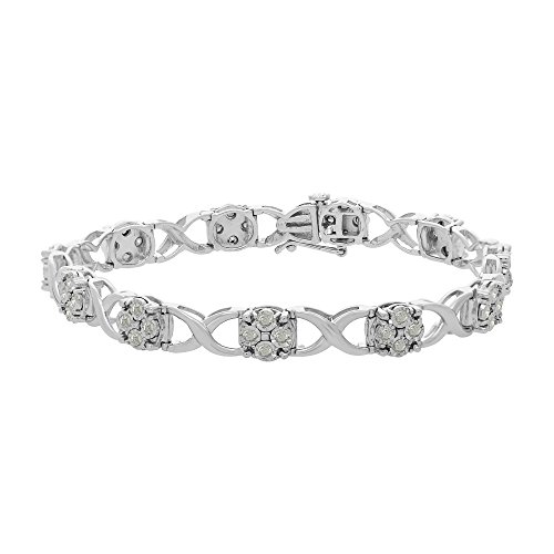 Original Classics .925 Sterling Silver 1.0 Cttw Rose Cut Diamond Miracle Set XO Love Locks Link Tennis Bracelet (I-J Color, I3 Clarity) - 7”