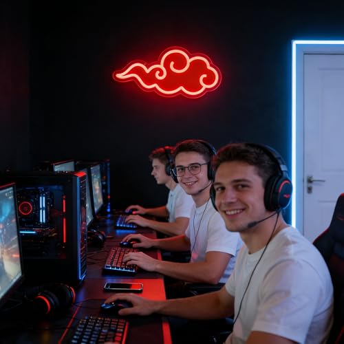 Image of Red Cloud LED Neon Sign, Dimmable Anime Wall Decor Night Light for Bedroom, Game Room, Man Cave, USB Gaming Neon Lights Gift for Gamers, Fans, Son, Boyfriend
