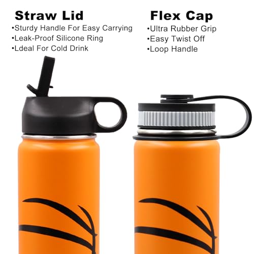 Basketball Water Bottles for Boys 22 oz Wide Mouth Sports Flask with 2 Lids, Stainless Steel Double Wall Vacuum Insulated Water Bottle, Basketball Accessories Stuff Gifts for Player Coach Fans Lovers — view 3